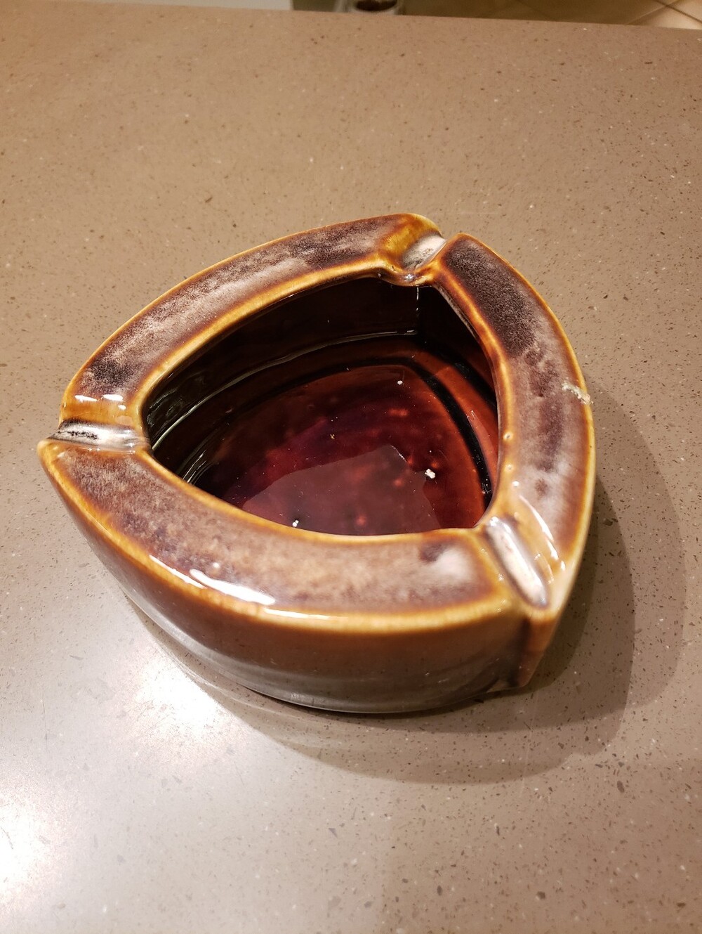 Vintage Nevco Brown & Tan Triangular Ashtray